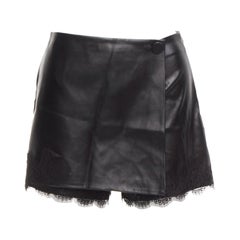 ERMANNO SCERVINO - Pantaloncini neri in pelle vegana con bordi in pizzo IT38 XS