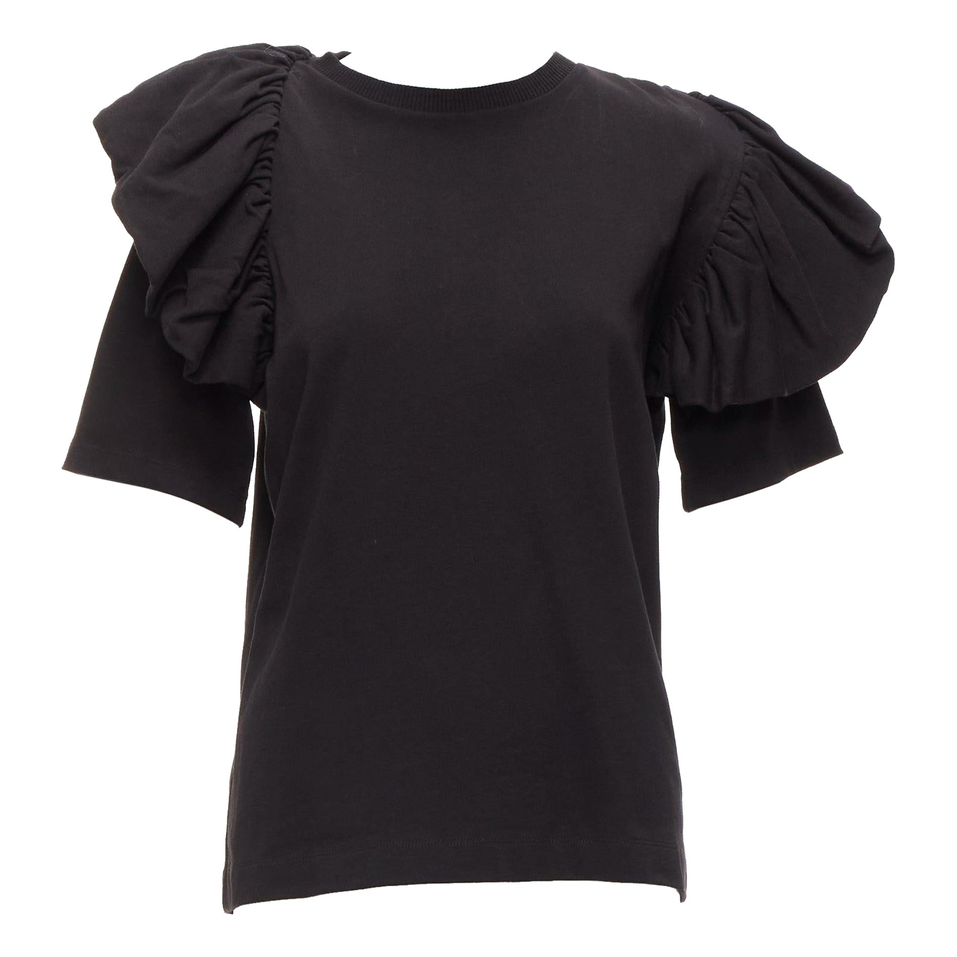 DRIES VAN NOTEN black cotton asymmetric ruffle half sleeve boxy top S For Sale