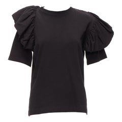DRIES VAN NOTEN - Top boxy à demi-manches à volants asymétriques en coton noir S