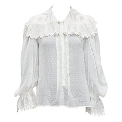ETRO white textured plisse ruffle collar cuff boho peasant blouse IT38 XS