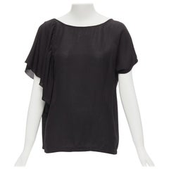 DRIES VAN NOTEN top blouse à manches volantes asymétriques en lin viscose noir FR40 L
