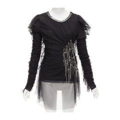 FAITH CONNEXION schwarzes Viskose-Netz-Overlay-Silberkette-Kristall-Top S