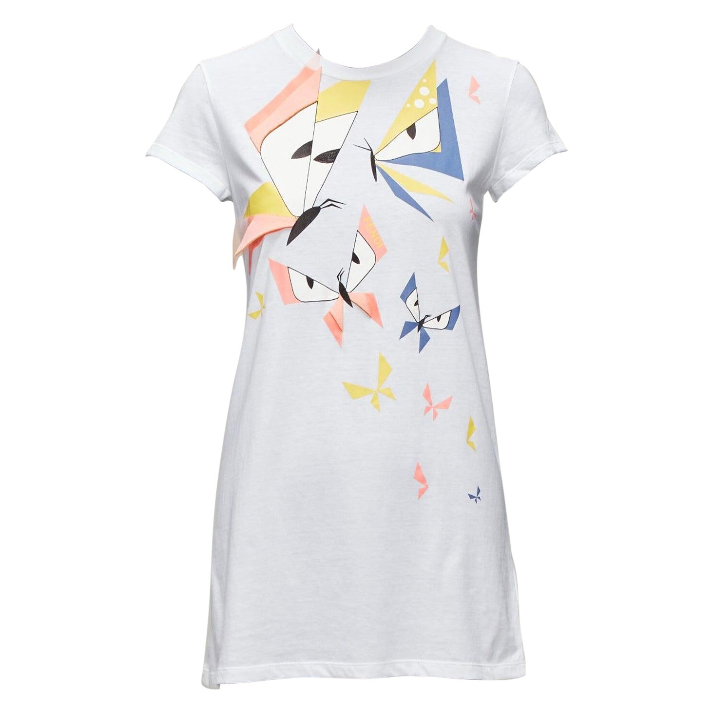Fendi KIDS Mostro arrabbiato Farfalla applique bianco manica lunga tshirt 12Y XS in vendita