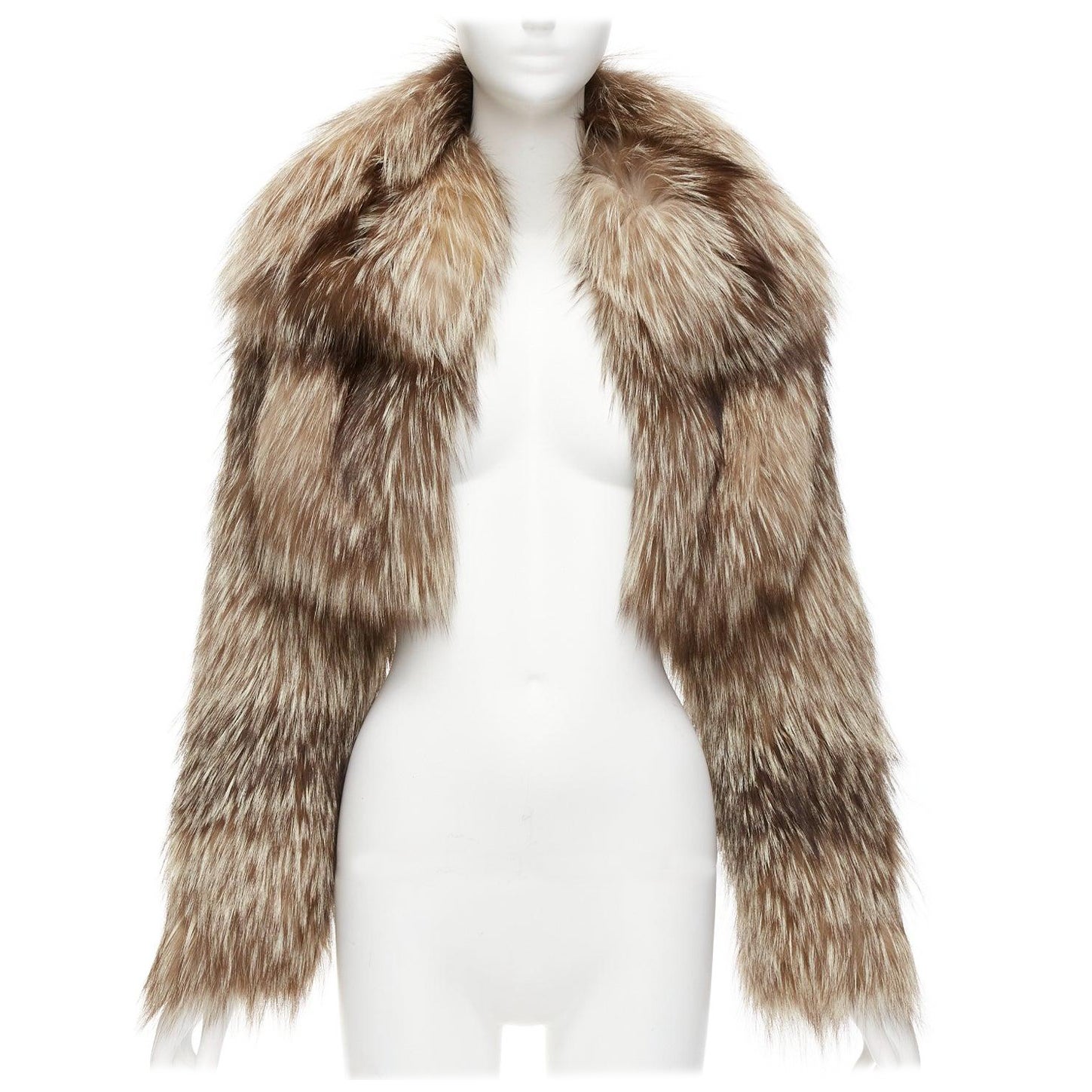 FENDI brown fur long sleeve crop jacket with detachable collar IT36 XXS For Sale