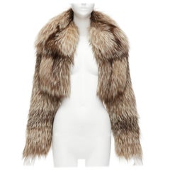 FENDI brown fur long sleeve crop jacket with detachable collar IT36 XXS