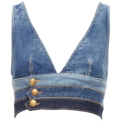 DSQUARED2 Blau Denim Gold Military Knopf Trio Bund Bralette Top IT38 XS