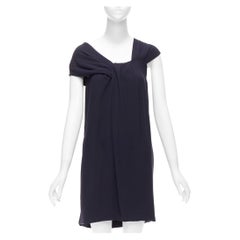 Fendi, miniabito in lana, viscosa, blu, collo a pieghe asimmetrico, foderato in seta IT38 XS
