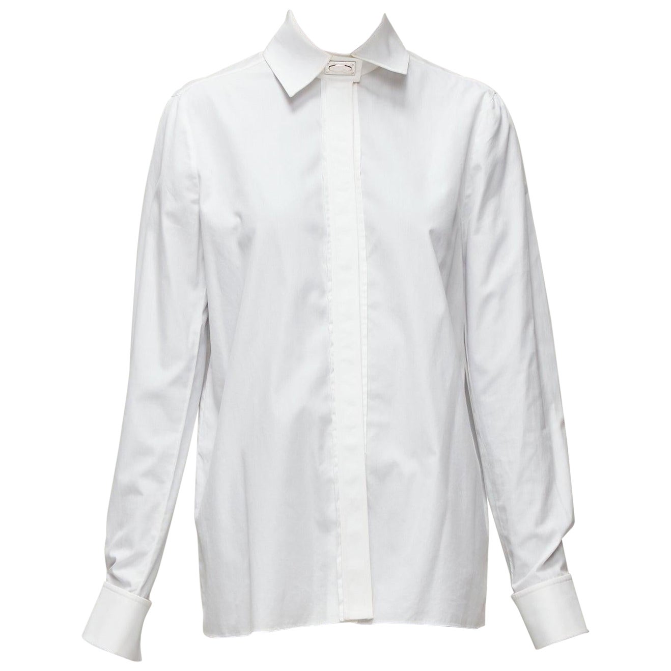 GIVENCHY Riccardo Tisci silver metal button collar white cotton shirt FR40 L For Sale
