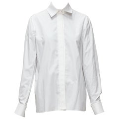 GIVENCHY Riccardo Tisci silver metal button collar white cotton shirt FR40 L