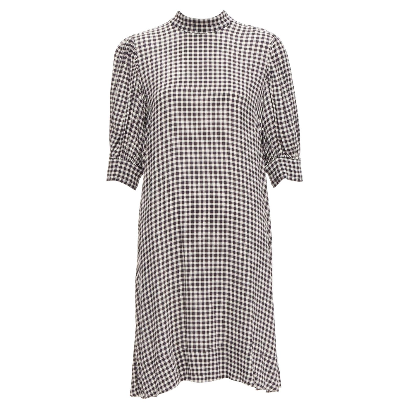 GANNI negro blanco estampado damero cuello alto media manga vestido por la rodilla FR36 S en venta