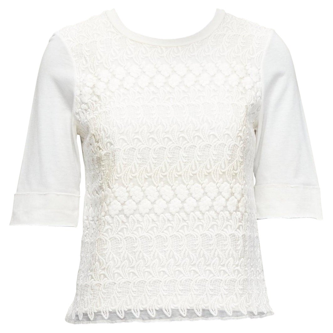 GIAMBATTISTA VALLI white cotton blend lace overlay front tshirt IT38 XS For Sale