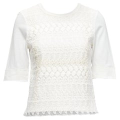 GIAMBATTISTA VALLI white cotton blend lace overlay front tshirt IT38 XS