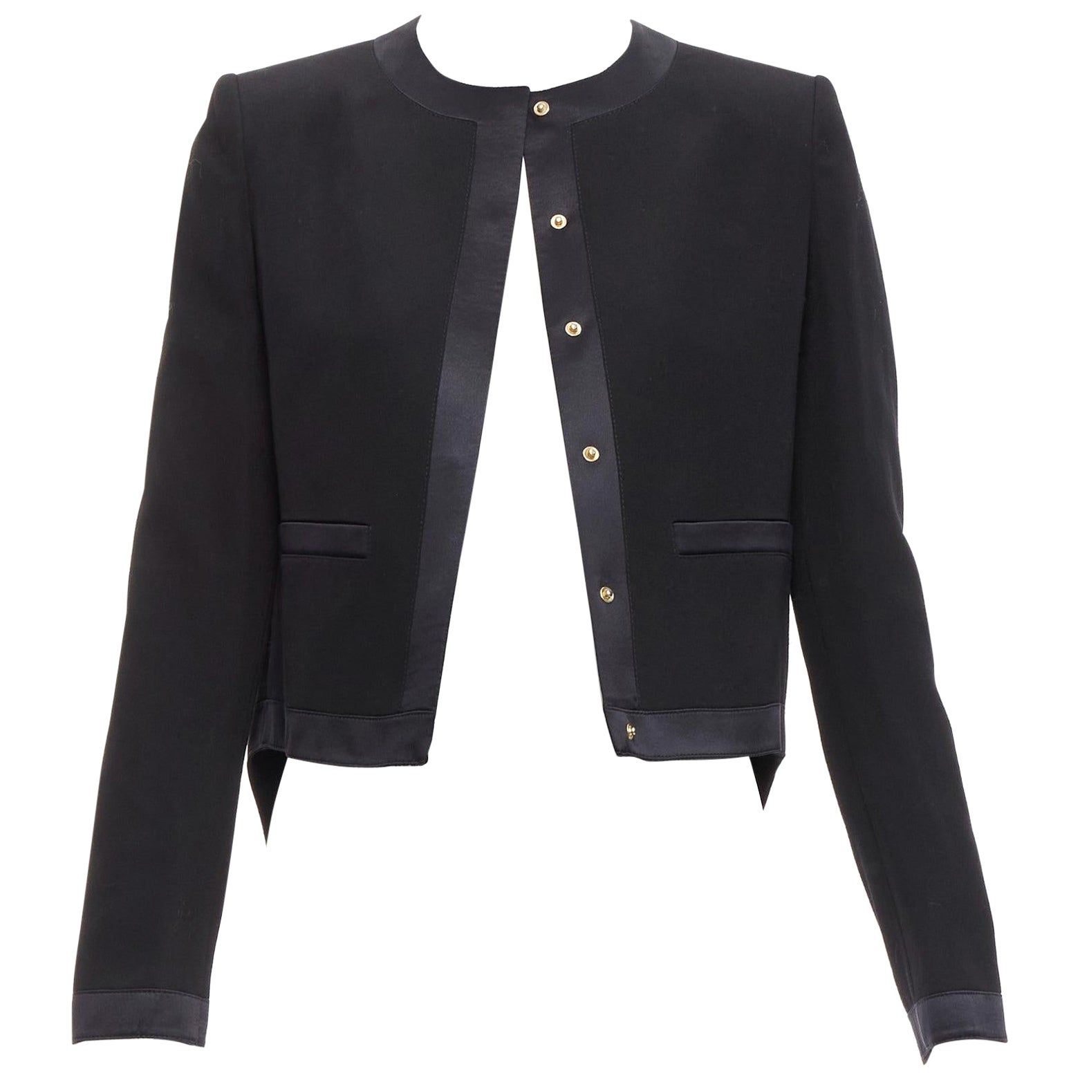 GIVENCHY giacca classica minimal con bordi alti e bassi in lana e seta nera FR38 M. in vendita