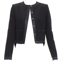 GIVENCHY lana negra ribete de seda dobladillo alto bajo chaqueta clásica mínima FR38 M