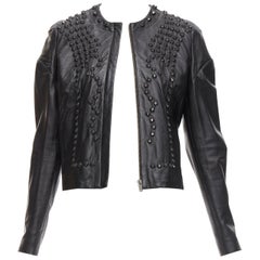 GIVENCHY black sheepskin clear crystal studded cropped leather jacket FR38 M