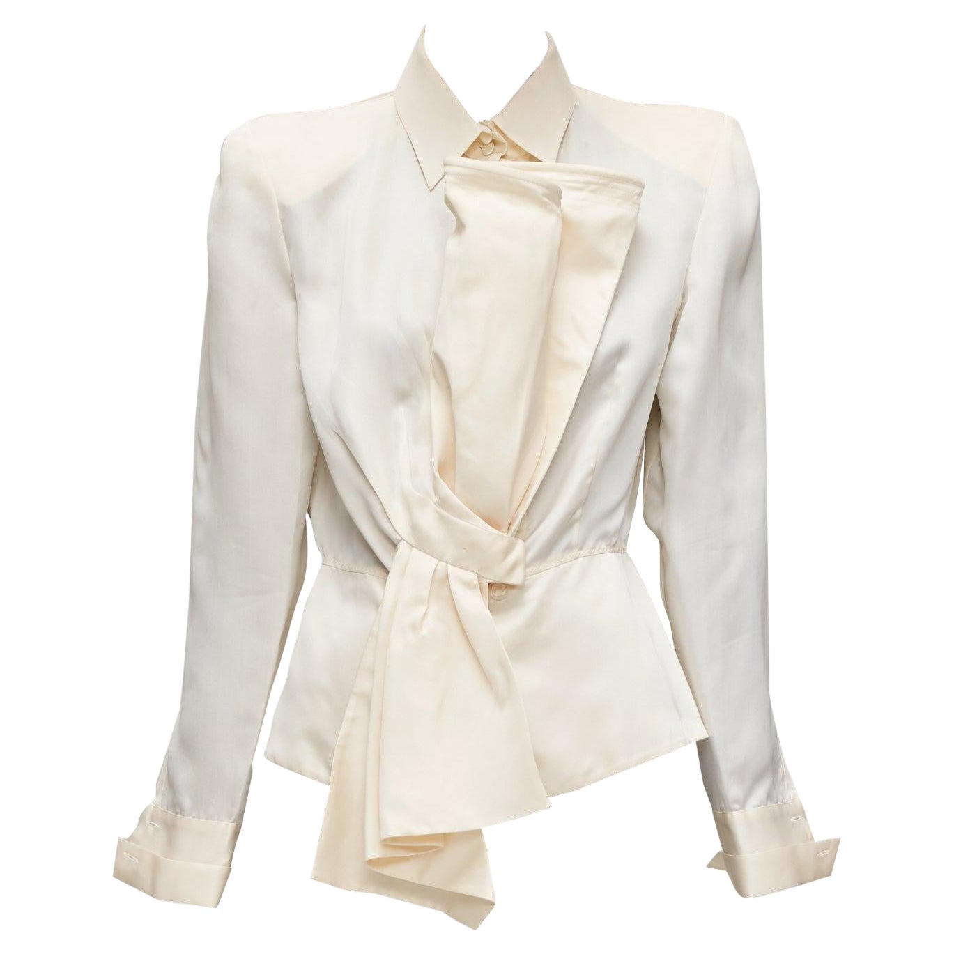 GIANFRANCO FERRE Vintage seda crema XL detalle lazo power shoulder chaqueta IT44 L