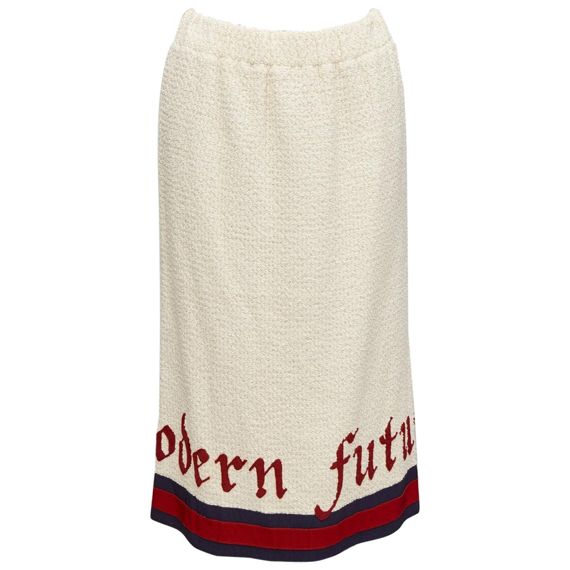 Gucci 2016 Modern Future jupe midi en coton bouclette crème garnie de sangles IT42 M en vente