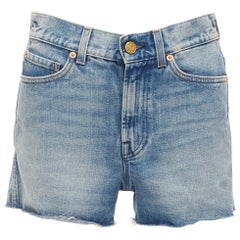 GUCCI pink logo graffiti red strawberry patch blue denim cut off shorts 22"