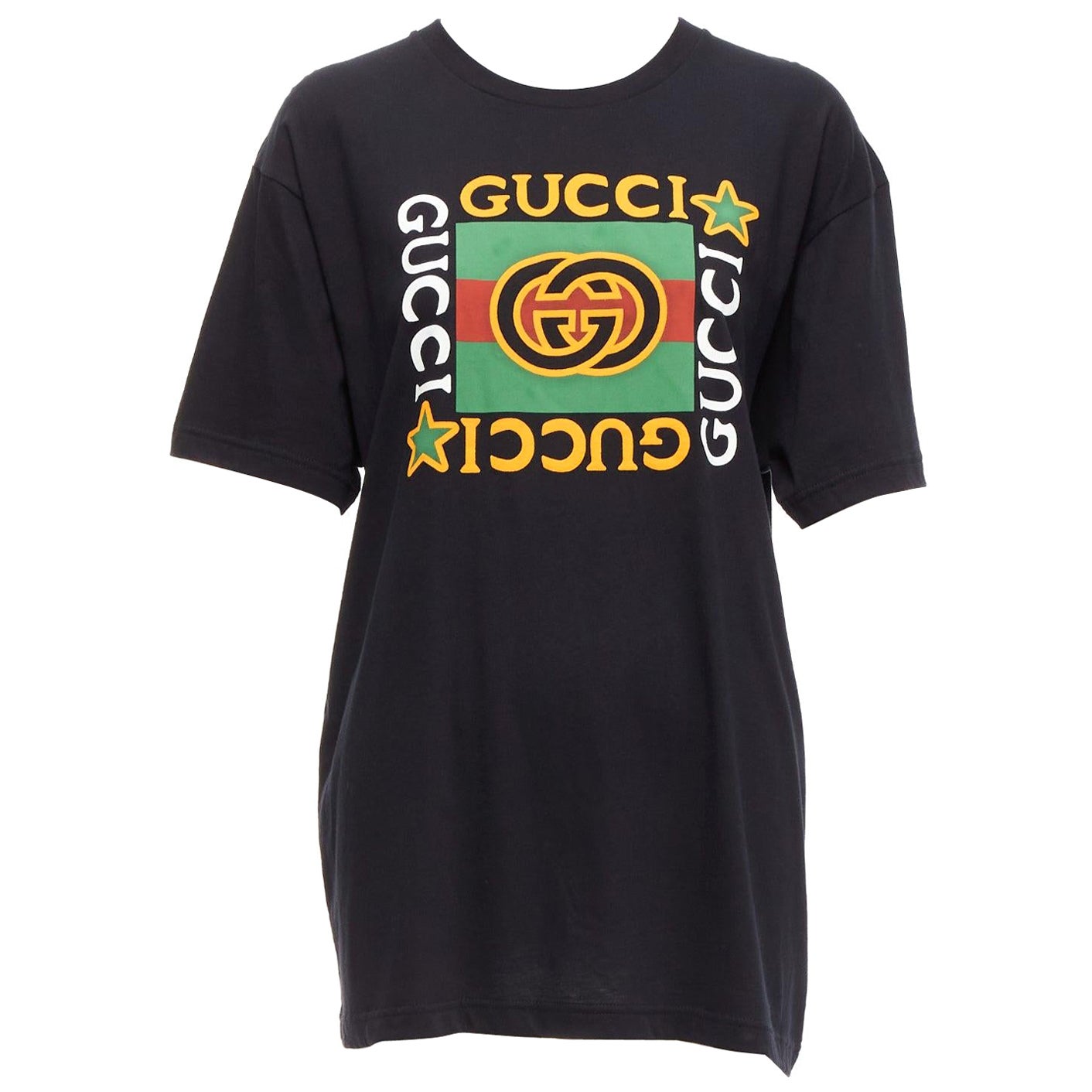 GUCCI black Vintage GG box logo cotton long relaxed tshirt XXS For Sale
