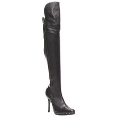 GUCCI TOM FORD 2003 Runway black leather studded thigh high boots EU37