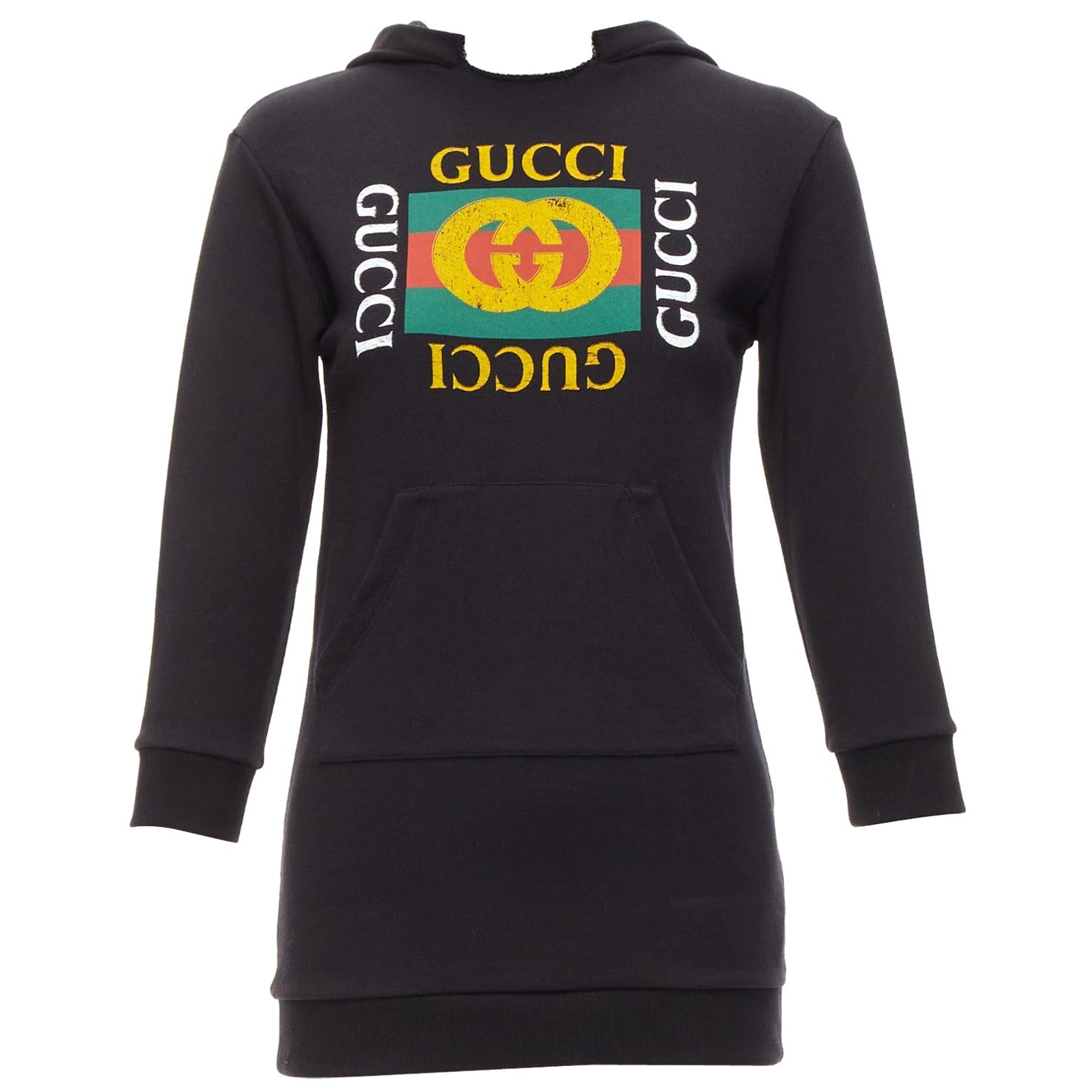 GUCCI Kids Alessandro Michele vintage box logo hoodie black 8Y XS en vente