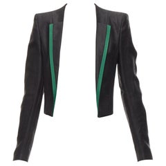HAIDER Ackermann giacca blazer nera in ramiè di seta con rifiniture verdi FR36 S