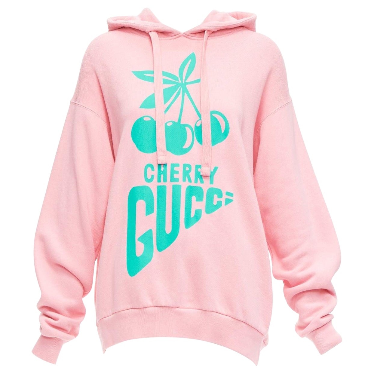 GUCCI Cherry sugar pink aqua green cherry print long boxy hoodie S For Sale