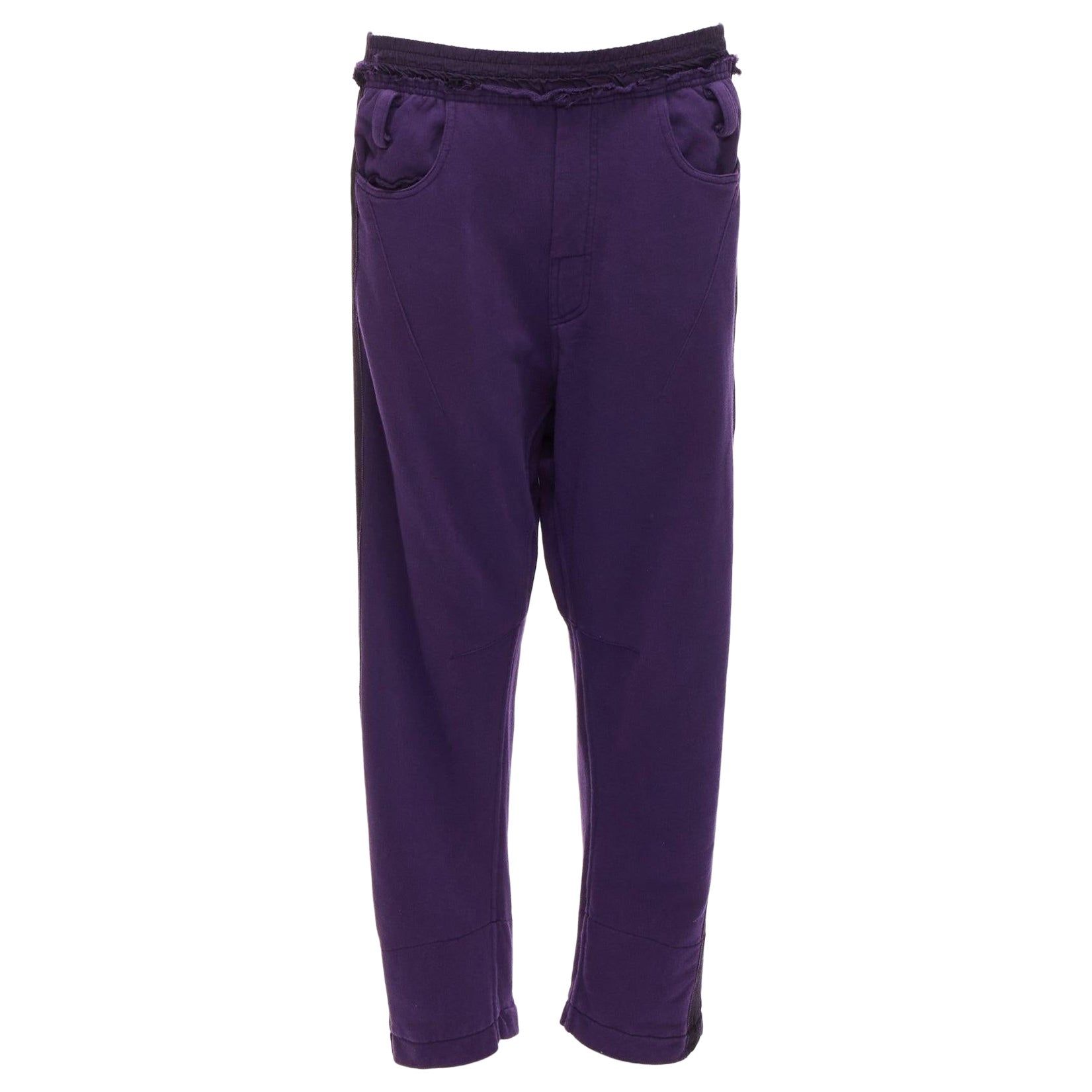 HAIDER ACKERMANN purple 100% washed cotton black trimmed darted joggers S For Sale