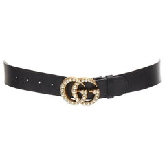 GUCCI Alessandro Michelel Double G gold pearl black leather belt 75cm