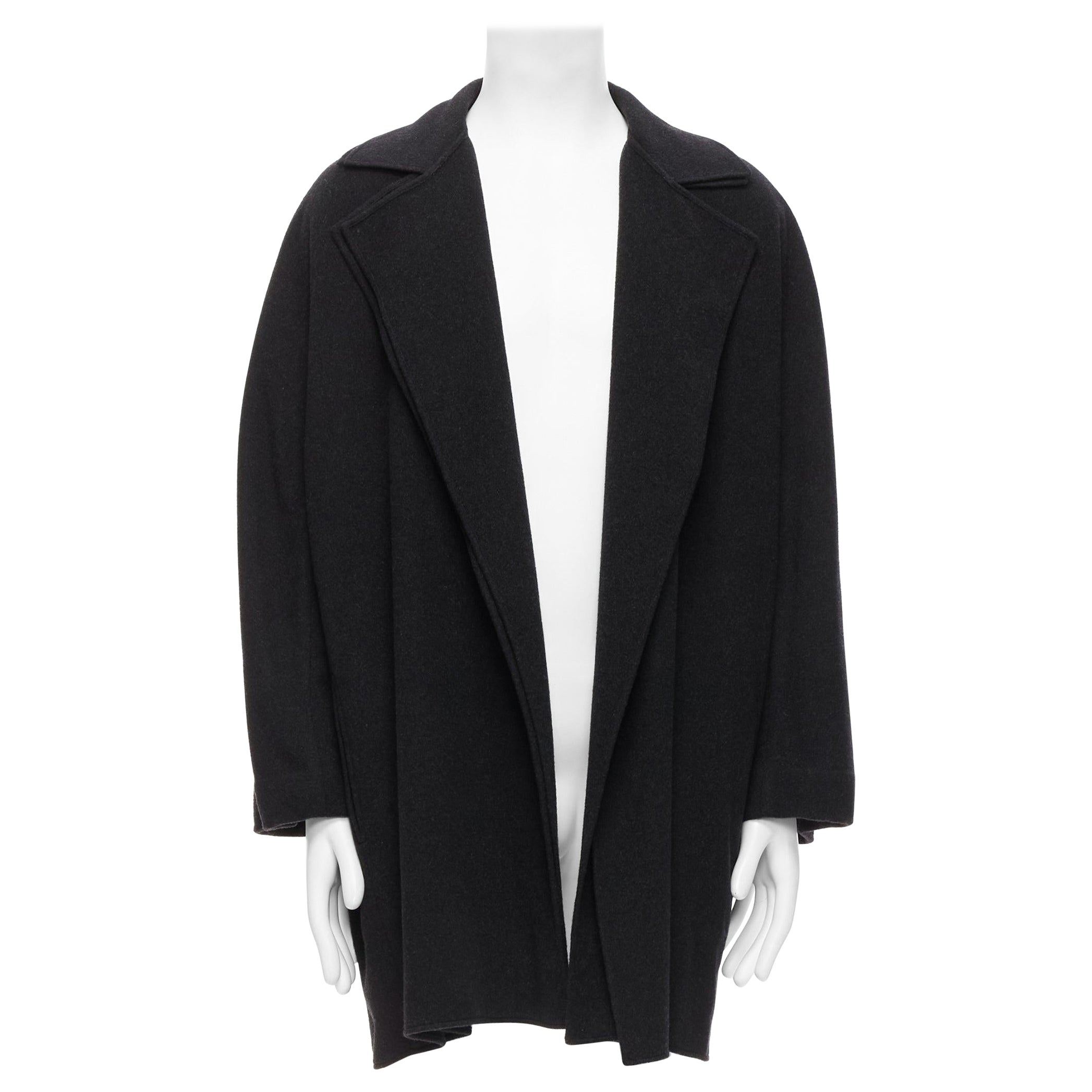 HERMES Vintage grey double faced cashmere dual collar belted robe coat EU48 M