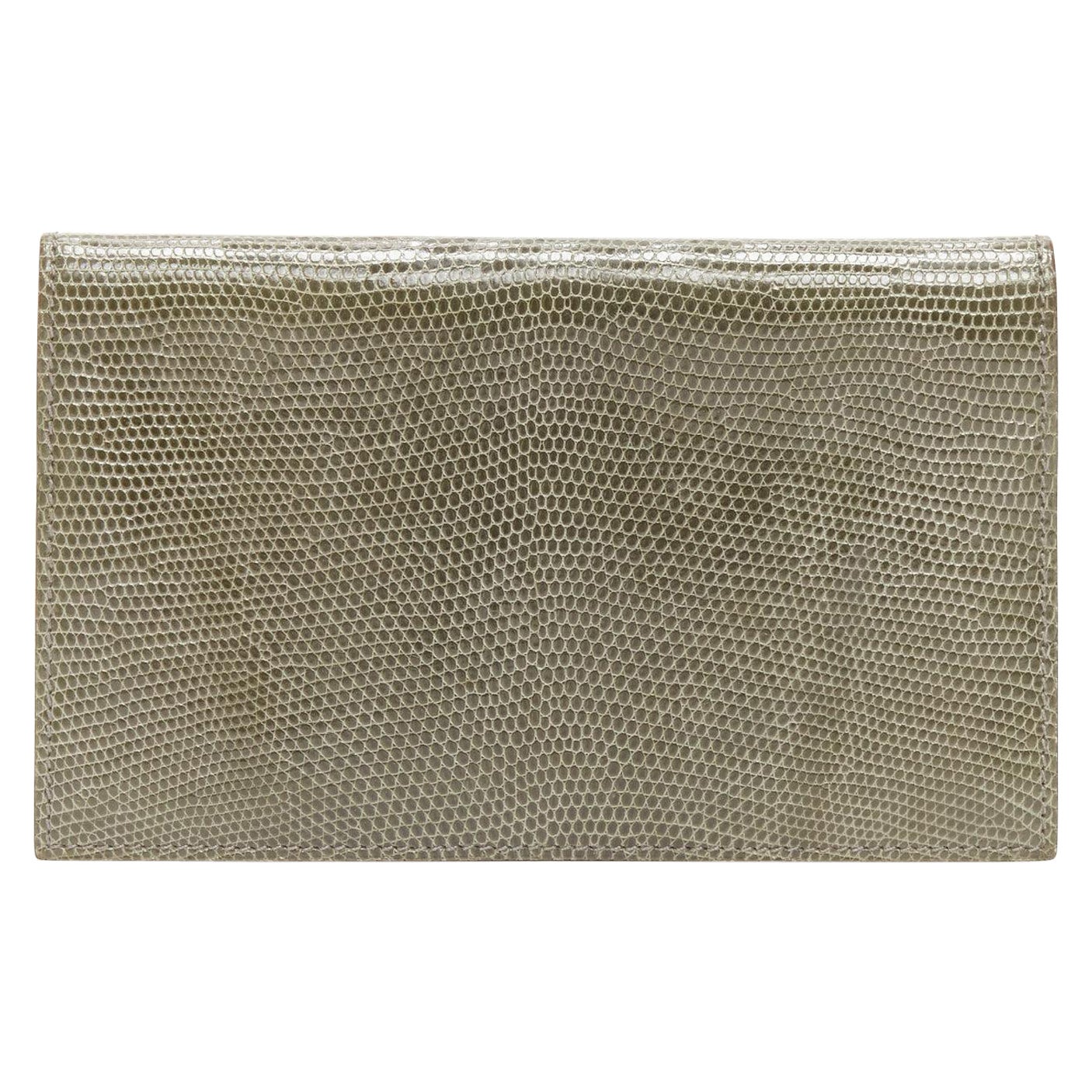 HERMES grey scaled leather silver hardware bifold long wallet