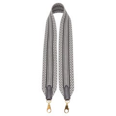 HERMES Sangle 50 black white diagonal stripes woven fabric gold long strap