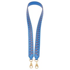 HERMES Sangle 25 blue brown woven leather gold hardware bag strap