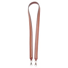 HERMES Sangle 25 brown white woven leather silver hardware bag strap