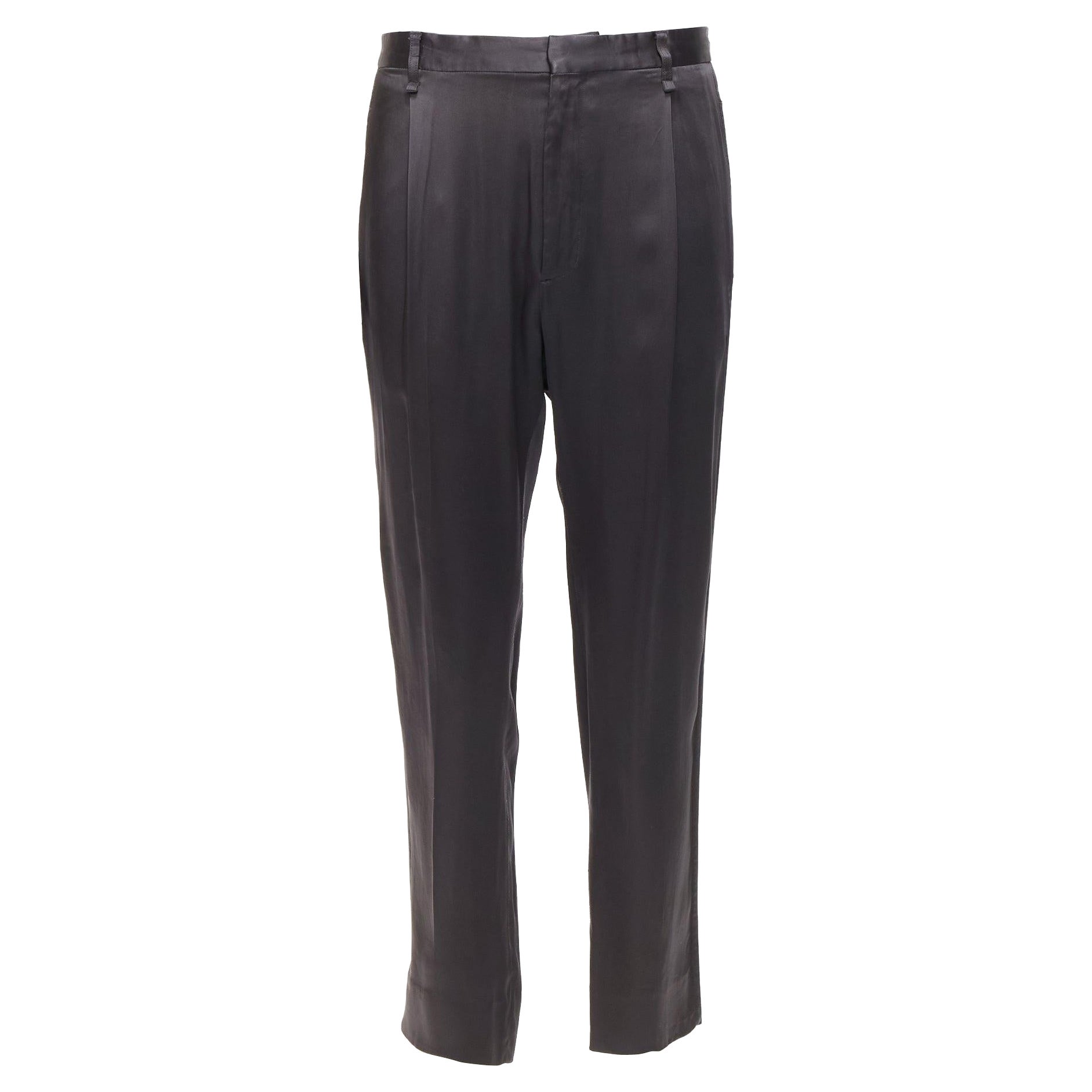 LANVIN gris mezcla de acetato plisado delantero bolsillos traseros pantalones con puños IT46 S