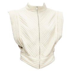 ISABEL MARANT Carola crema in cotone a righe trapuntato boxy crop top FR38 M