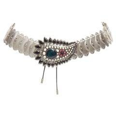ISABEL MARANT Azema green embellished paisley silver metal plate chain belt 75cm