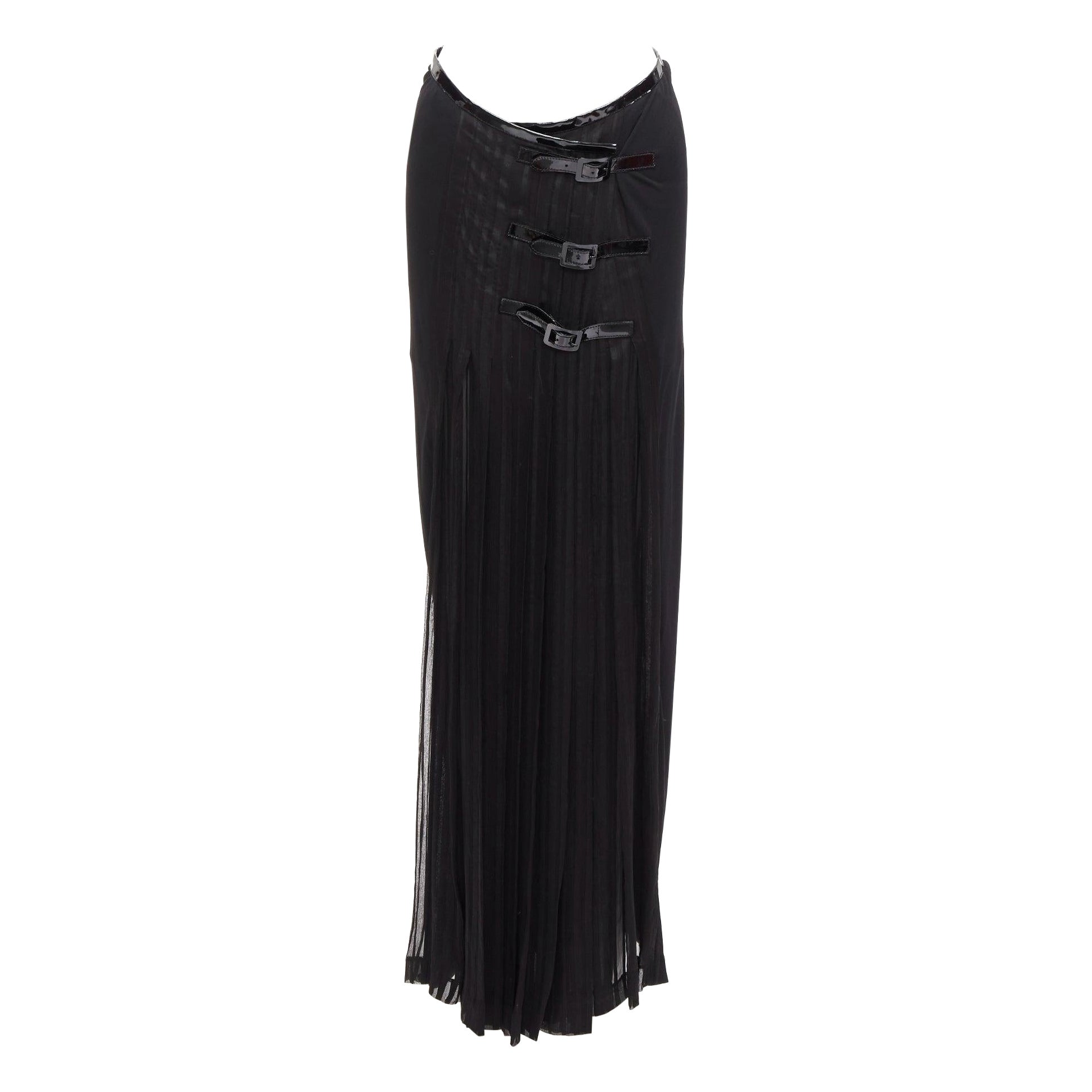 JEAN PAUL GAULTIER FEMME Vintage black bondage buckle detail plisse skirt IT40 S For Sale