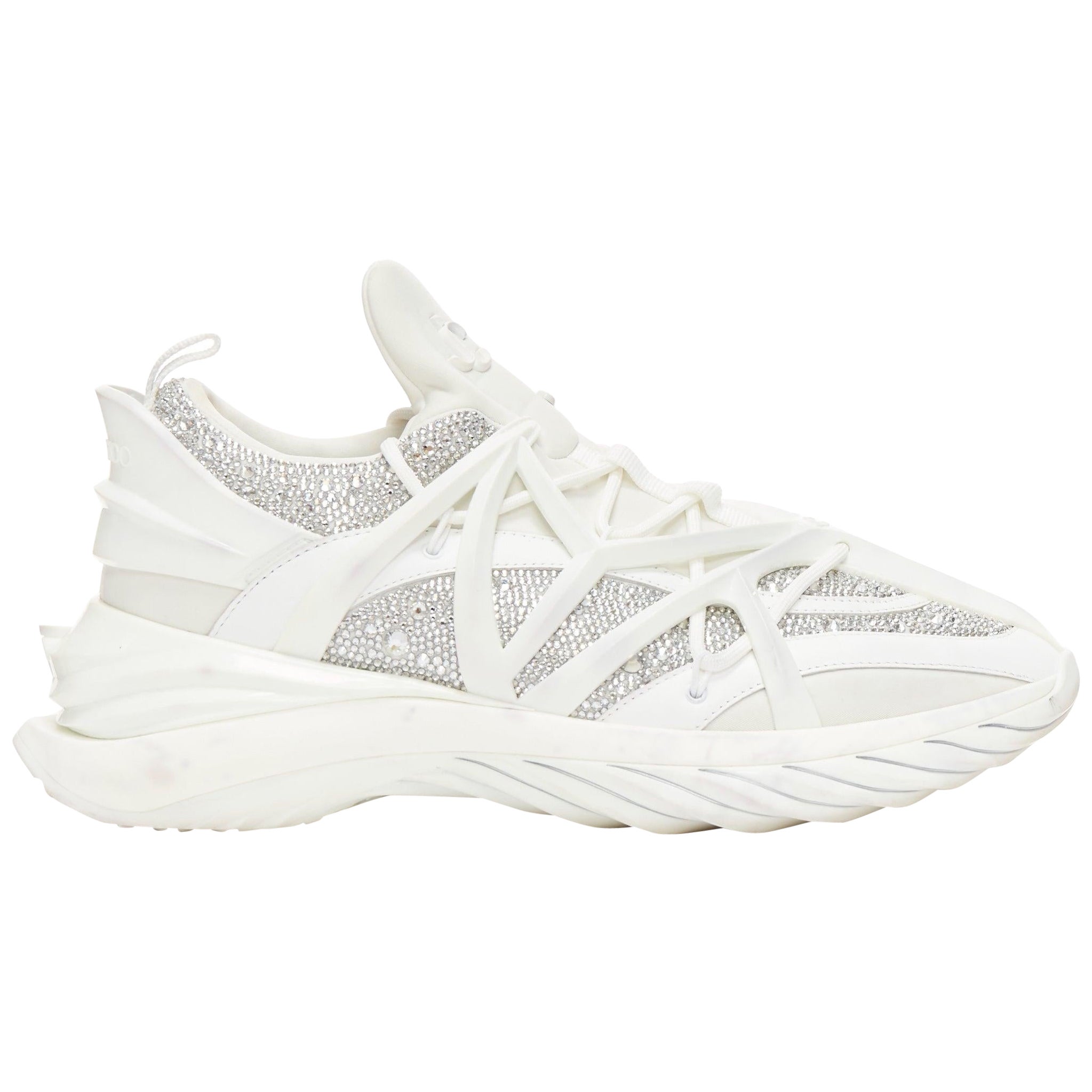 JIMMY CHOO Cosmos white leather rubber JC logo crystal dad sneakers EU39A For Sale