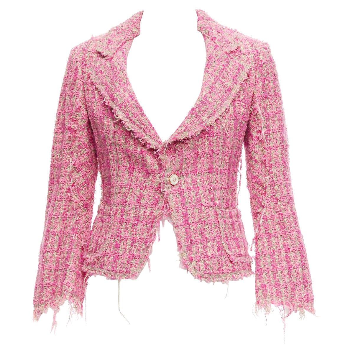 JUNYA WATANABE 2008 pink distressed tweed fitted cropped jacket S For Sale