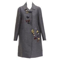 MARNI grey wool geometric beads embellishment trapeze coat IT38 XS