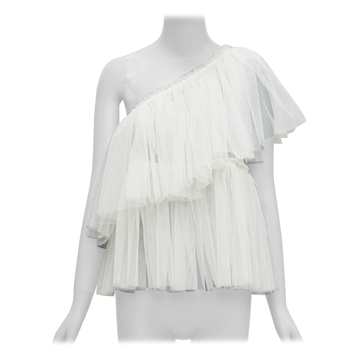 MOLLY GODDARD cream tulle tiered one shoulder sheer top UK6 XS For Sale