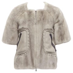 MARNI gris, veste cropped à manches courtes arrondies en fourrure et à double poche IT38 XS