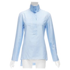 MARNI azul pastel Camisa 100% seda de cuello crudo con bolsillos y bajo alto IT38 XS