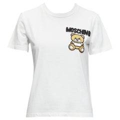 MOSCHINO weiß schwarz braun Perlenstickerei Bär Kurzarm-T-Shirt IT38 XS