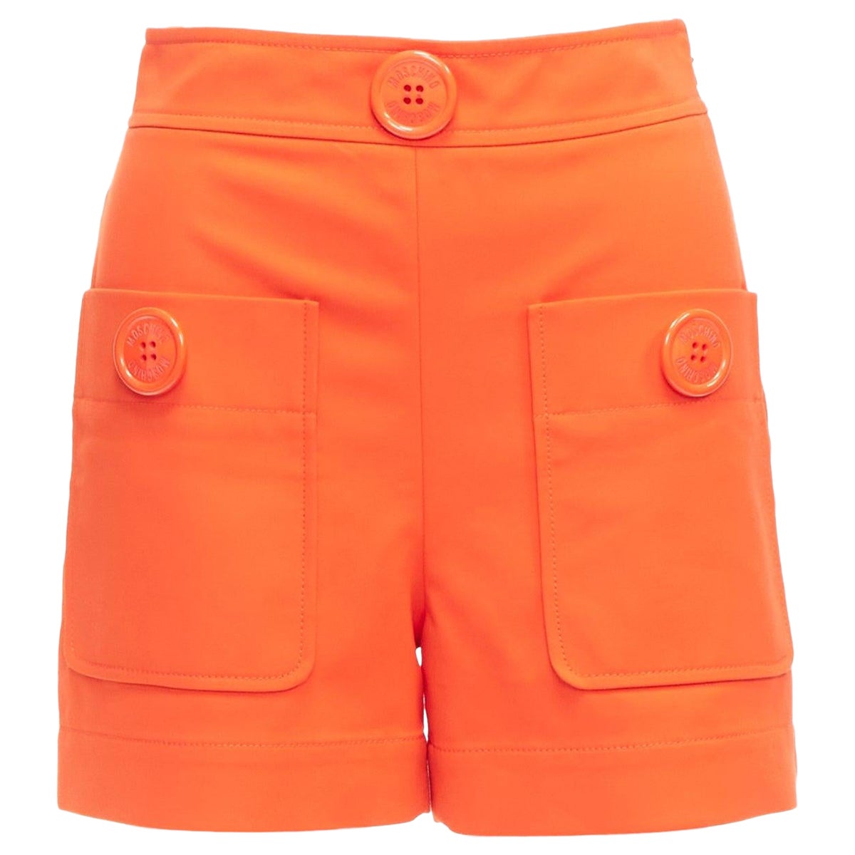 MOSCHINO bright orange oversized buttons high waist wide leg shorts IT38 XS For Sale