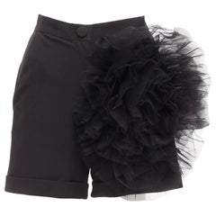 LOULOU STUDIO black oversized tulle flower high waisted cuffed shorts XS