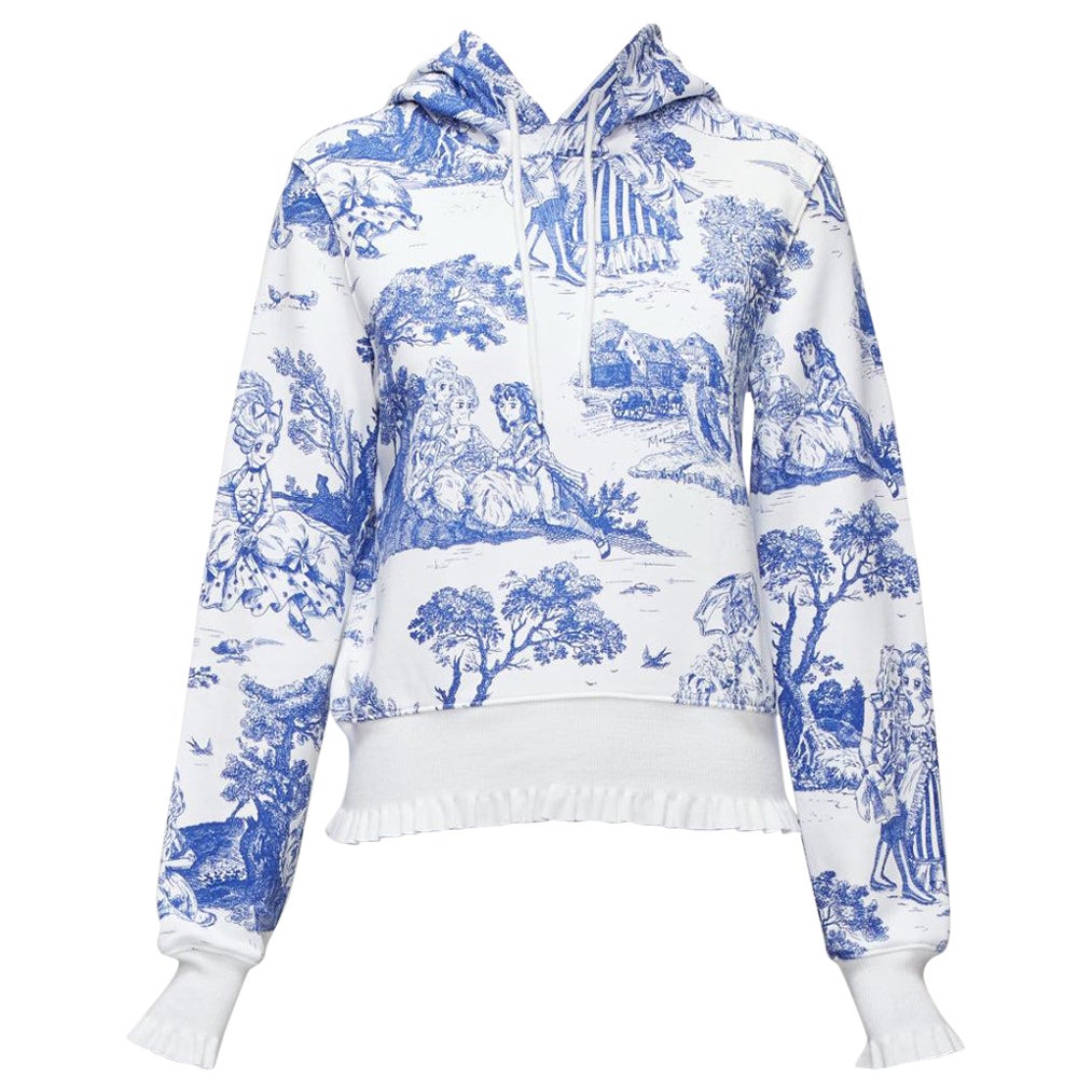 MOSCHINO Anime Toile De Jouy blue white frill trim hoodie sweater IT36 XXS