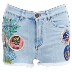 MR AND MRS ITALY blue glitter badge patch colorful paint denim shorts IT38 XS