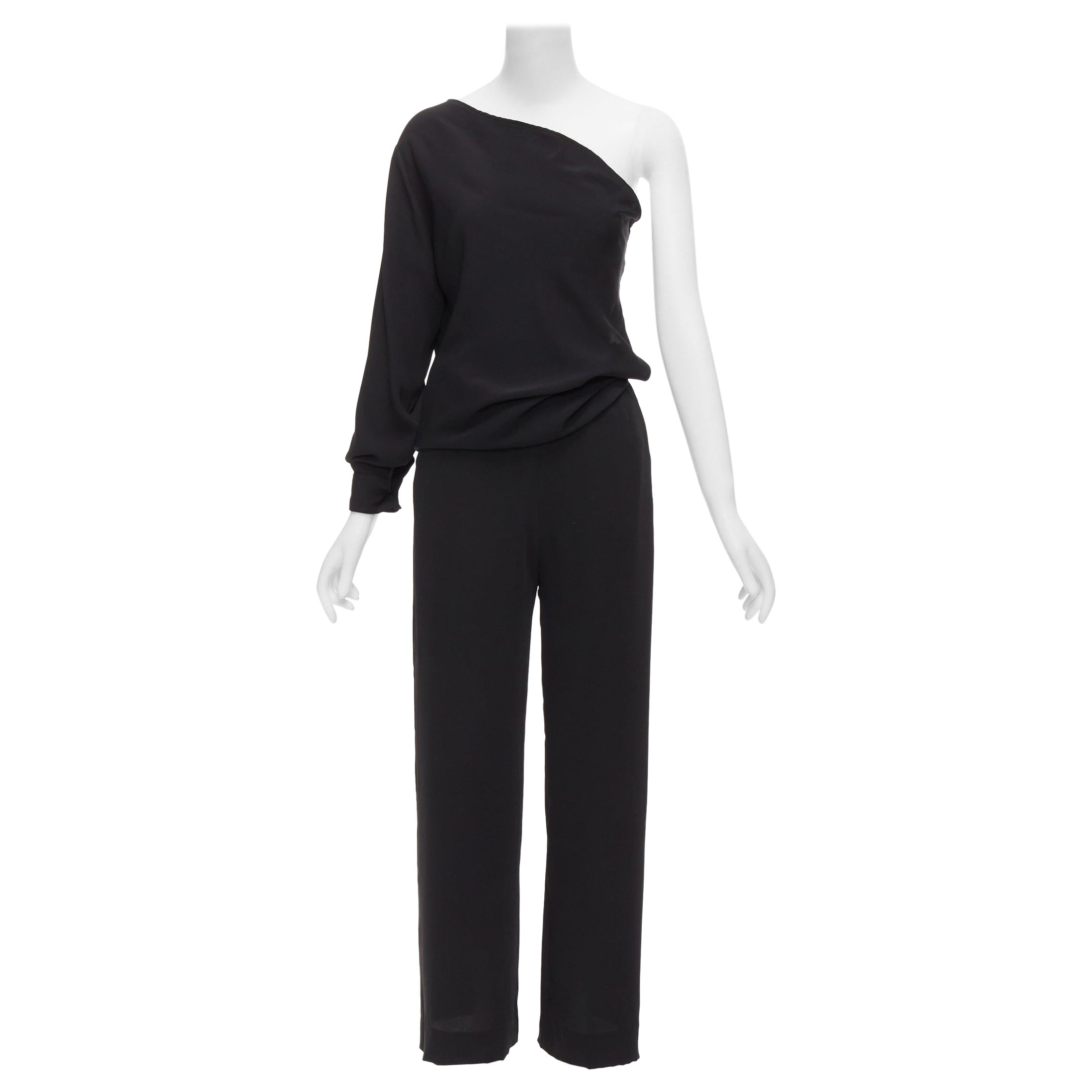 MAISON MARGIELA MM6 black one shoulder drape cut cropped jumpsuit FR36 S For Sale